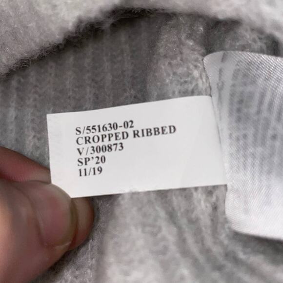 Banana Republic Aire Cropped Puff Sleeves Ribbed Sweater Light Gray Medium Tall - Picture 6 of 8